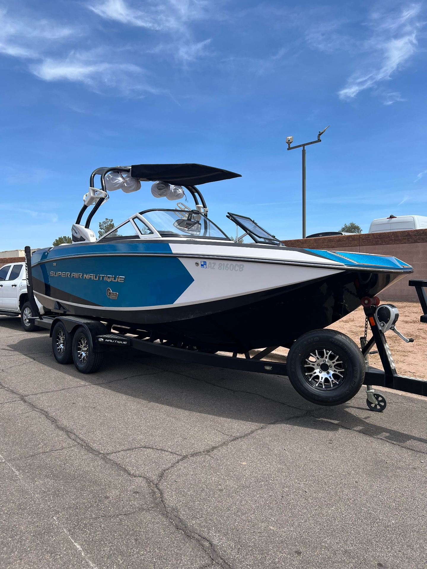Super Air Nautique G23 on tandem-axle trailer serviced on-site